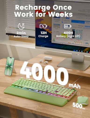 Wireless Keyboard and Mouse Combo - 9 Backlit Effects, Wrist Rest, Double-Shot Keycaps, Metal Panel, Long-Lasting Rechargeable, 2.4G Keyboard Mouse Set for Windows Mac PC Laptop – Sablute (Green) - color: Green