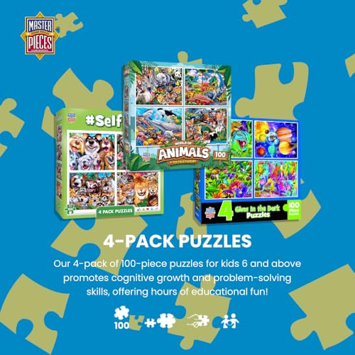 MasterPieces – Jigsaw Puzzle Set for Kids 6+ Years, 4-Pack of 100 Pieces, Educational and Fun Game, Frosty the Snowman Collection, Gift Idea for Children, 8" x 10" - style: Frosty the Snowman
