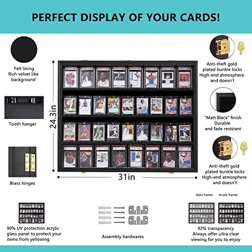 VERANI 36 Graded Sports Baseball Card Display Case Wall Mount Black 2PC | Lockable Trading Card Wall Cabinet,98% UV Block Acrylic Panel,Premium Wood Frame,Vertical Wall Mount Only - size: Large-Horizontal-Black-2Pack