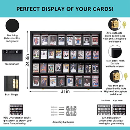 VERANI 36 Graded Sports Baseball Card Display Case Wall Mount Black 2PC | Lockable Trading Card Wall Cabinet,98% UV Block Acrylic Panel,Premium Wood Frame,Vertical Wall Mount Only - size: Large-Horizontal-Black-2Pack