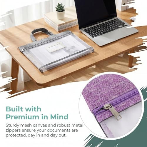 AVLA 4 Pack Student Book Pouches, A4 Mesh Zipper Bag with Handle, File Document Puzzle Bag with Name Card Pocket for Organizing Storage Board Games, School Office Appliances, Convenient to Carry