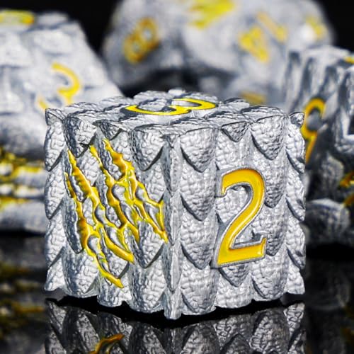 Dragon Scales Metal Dice Set with Intricate Dragon Claw Engravings - Gift Metal Box for D&D, MTG, RPG Tabletop Games（Gray） - color: Grey Dragon Scale (Dragon Claw)