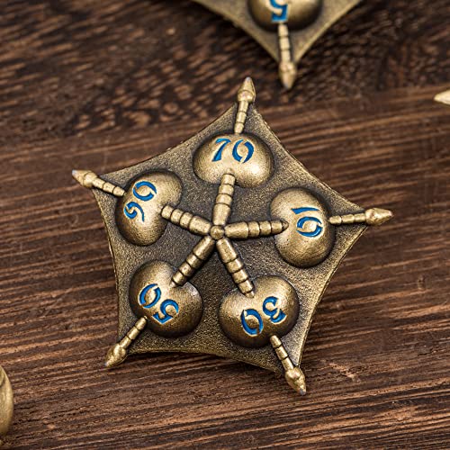 UDIXI Dragon Metal Dice Set D&D Polyhedral Dice Set for Role Playing Games | 7-Pieces, Metal Gift Box, DM Gift, for Dungeons and Dragons Games Tabletop Games - color: Dg-bronze With Blue Number