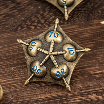 UDIXI Dragon Metal Dice Set D&D Polyhedral Dice Set for Role Playing Games | 7-Pieces, Metal Gift Box, DM Gift, for Dungeons and Dragons Games Tabletop Games - color: Dg-bronze With Blue Number