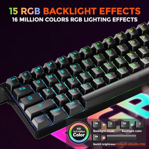 DAREU EK60 HE Rapid Trigger Gaming Keyboard Wired, 0.01mm RT Accuracy Adjustable, Hall Effect Magnetic Switch Hot Swappable, SOCD, 8000Hz Polling, RGB Backlit, 60% Compact Design for Laptop/PC - color: Black