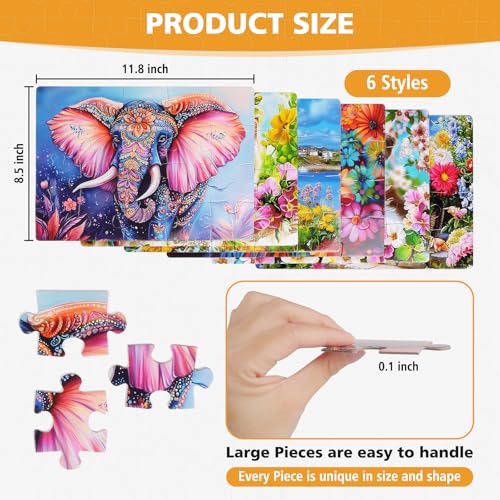 6 Packs 20 Large Piece Puzzles for Seniors with Dementia│Alzheimer’s Puzzles Memory Cognitive Games Easy Jigsaw Puzzles for Elderly Seniors with 6 Storage Bags(Animal) - style: animal