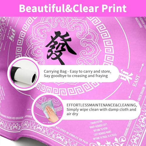 Mahjong Mat with Black Carrying Bag, 31.5"x31.5" Anti-Slip Noise Reduction Gaming Mat for Mahjong, Poker, Board Games, 3 Dice & Black Storage Bag - color: Bright Pink