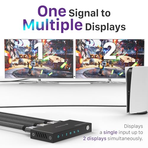 Fosmon 8K HDMI Splitter 1 in 2 Out, 1x2 4K@120Hz HDMI 2.1 Splitter for Dual Monitor Screen Duplication, Support EDID Control (Copy/Auto/Downscaler), LPCM, DTS, Dolby Digital, HDCP2.3, CEC, HDR10
