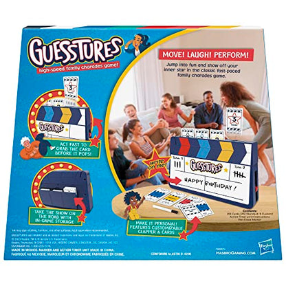 Hasbro Gaming Guesstures Game, Charades Games for 4 or More Players, Includes Customizable Cards and Clapper, Family Party Game for Ages 8 and Up