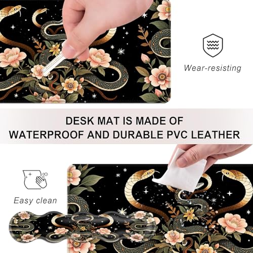 Mouse Pad,Large Desk Mat Set, 4in1 XL Mousepad + Keyboard Wrist Rest+Mouse Wrist Rest+Coaster with Ergonomic Desk Pad for Home Office Table Computer Cover -Aesthetic Snake Floral - color: Aesthetic Snake Floral