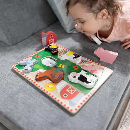 Melissa & Doug Farm Wooden Chunky Puzzle (8 pcs) - FSC Certified | 8 Chunky Wooden Pieces, Stand-Up Farm Animals and Barn, Motor Skill Building Puzzle Play, Toddler Toys for Kids, Ages 2+ - size: 11.95 x 8.95 x 1.0, style: Farm