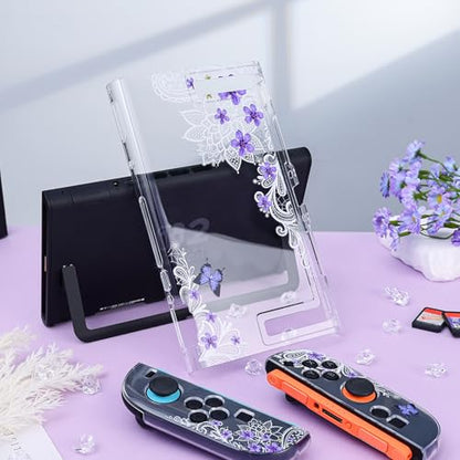 DLseego Protective Case Flower Floral Clear Switch 2 (2025), Detachable Joy-Handle Protective Case 2-Piece Split Full Wrap PC Hard Shell Anti-Scratch All-Round Protection Cover, Butterfly, Purple - color: Purple 1