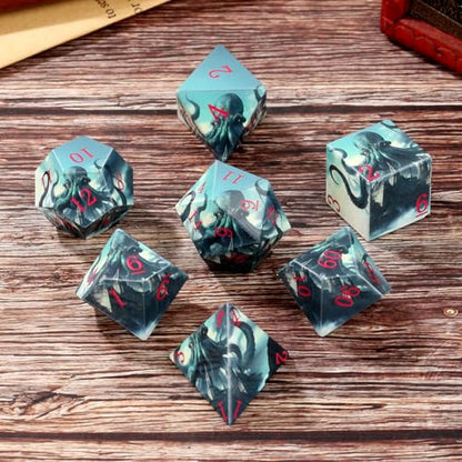 DND Dice Set, Octopus Theme Dice Set, UV Printed, Resin Material, DND Starter Set, 7pcs Polyhedral Dice Set with Dice Bag, Role Playing Board Games Accessories - color: Octopus Style Gift Bag