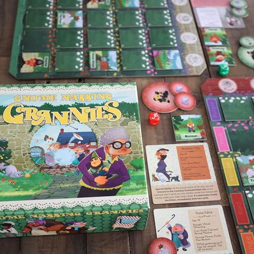 Gnome Nabbing Grannies: 가족 친화적인 보드 게임 대규모 그룹 2-8인용 팀 기반 게임 성인, 청소년 및 청소년을 위한 30-40분 게임 밤 또는 가족의 밤