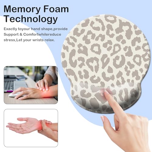 Mouse Pad Wrist Support,Ergonomic Mouse Pad with Wrist Rest,Comfortable Mousepad with Smooth Wrist Rest,Pain Relief Mouse Pads for Non-Slip Base,Computer,Laptop,Office & Home(Leopard Print) - color: Leopard Print