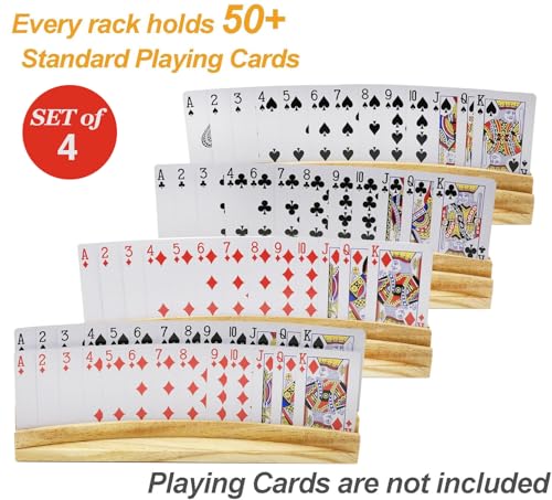 Card Holders for Playing Cards Set of 4 13inch Soild Wood Cards Holders for Kids Seniors Adults 4 Pack, Playing Card Trays/Racks for 5 Crowns Bridge Canasta Strategy Foot and Hand - size: set of 4
