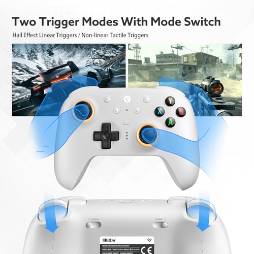 8Bitdo Ultimate 2 Wireless 2.4G Controller (White) | For Windows PC, Apple, Steam & Android, TMR Joystick, Star-Ring RGB Lights, Adjustable Trigger Locks, Charging Dock Included - color: White