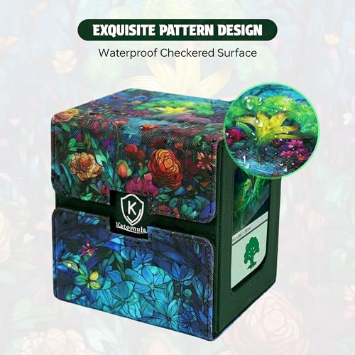 Katomula Card Deck Box for MTG Commander, Trading Cards Case Holds 100 Double-Sleeved Cards with Commander Display and Dice Tray-Forest - style: Forest