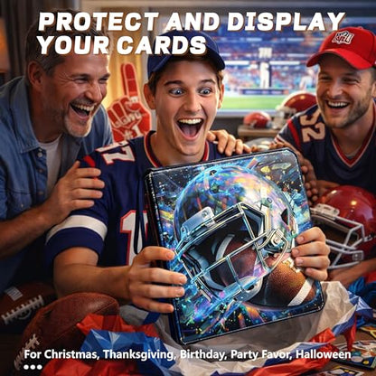 Football Card Binder with Sleeves, 4-Pocket Portable Card Protectors Album Holder Book with Zipper, Fits 400 Cards with 50 Removable Sleeves, Football Cards Display Storage Carrying Case -01 - color: Football-400 cards