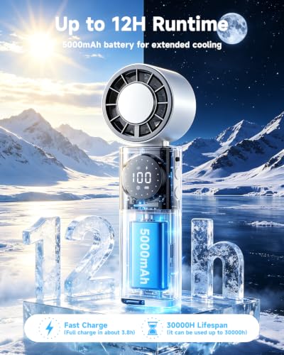 Portable Handheld Turbo Fan, 5000mah Semiconductor Cooling Fan Rechargeable | Mini Neck Fan with Phone Charging, 5 Speeds, 360° Airflow&135° Foldable Small Turbo Fan for Travel Camping - color: Turbo Fan