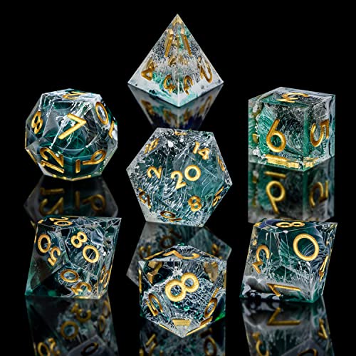 ARUOHHA Sharp Edge Dice DND Resin Translucent Dice Set, Green Handmade D and D Dice Set RPG Role Playing Games Polyhedral Dice D20 D12 D10 D8 D6 D4 - color: Green