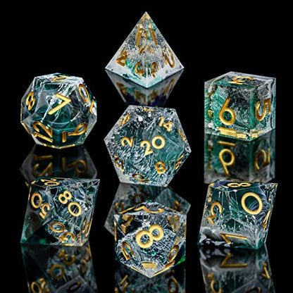 ARUOHHA Sharp Edge Dice DND Resin Translucent Dice Set, Green Handmade D and D Dice Set RPG Role Playing Games Polyhedral Dice D20 D12 D10 D8 D6 D4 - color: Green