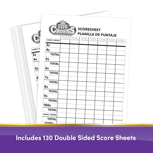 Five Crowns Scorepad – 130 Page Replacement Score Sheet, Card Game Score Card, Tracks 7 Players at Once, Gift for Kids, Birthday Gifts