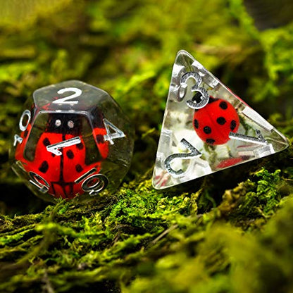 Cusdie 7-Die DND Dice, Polyhedral Dice Set Filled with Animal, for Role Playing Game D&D Dice (Ladybug) - color: Ladybug