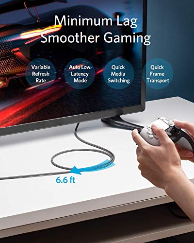 Anker HDMI 2.1 Cable, 48Gbps Ultra High Speed Cord with 8K@60Hz, 6.6ft | Supports 8K@60Hz and 4K@120Hz, HDR Quality, Compatible with PS5, Xbox, Samsung TVs and More - size: 6.6 Feet
