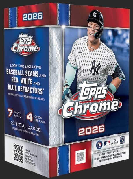 NEW 2026 ToppsCHROME Baseball Trading Card Blaster Box | Look for Baseball Seams and Red, White, and Blue Refractors