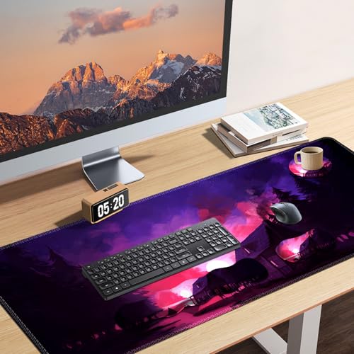 AIMSA Large Mouse Pad and Keyboard Wrist Rest Set, Ergonomic Wrist pad for Keyboard and Mouse Mat 4 in 1 Mousepad with Wrist Support Computer Mat, Village Evening Glow - color: Village Evening Glow