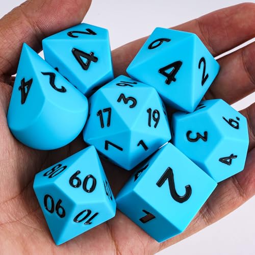 7-Piece Jumbo Silicone DND Dice Set, 25mm Oversized D&D Dice | Round Edges Soft Perfect Bouncer Compatible with Dungeons and Dragons RPG Bar Pub Club Party Games - color: Blue W/Black Numbers