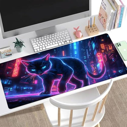 Desk Pad, Neon Cat Prowling Cyberpunk Cityscape XXL Gaming Mouse Pad with Stitched Edges,Non-Slip Waterproof Rubber Base Large Desk Mat for Keyboard and Mouse 35.4"x15.7" - color: Colour7, size: 35.4" x 15.7"