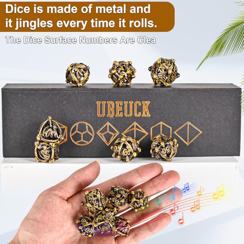 DND Metal Dice Set, UBEUCK 7PCS Gear Metal DND Dice Set for Dungeons & Dragons Board Games Boxes (Gold dice) - color: Gold Dice