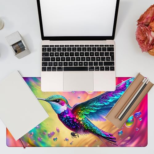 Large Gaming Mouse Pad for Desk, Colorful Hummingbird Desk Mat, Bright Hummingbird Desk Pad, 31.5"x15.7" Extended Big Computer Keyboard Mouse Pad with Non-Slip Base and Stitched Edge - color: Colorful Hummingbird