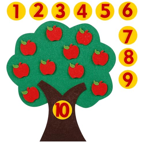 MAGICLULU Felt Apple and Number Tree, Kids Math Numbers Counting Game Toy Set, Toddler Felt Board for Preschool Early Educational Classroom and Home Learning Aid