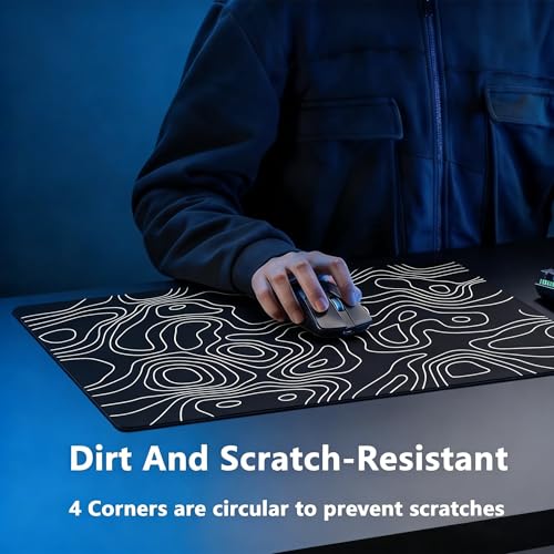 Glass Gaming Mouse Pad,Black Topographic Hard Surface Gaming Mousepad,17.7‘’X15.7'' Tempered Glass Desk Mat,Ultra-Smooth Large Square Desk Mat,Improved Precision and Speed for Esports FPS Players - color: Black(Topographic)