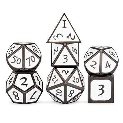 HEIMDALLR Metal D&D Dice Set 7 pcs - Dice Box & Velvet Dice Bag; Metal DND Dice Set D&D (Dungeons and Dragons) w D20 - Blacksmith Craft Dice (Forge & Frost) - color: 07 Forge & Frost