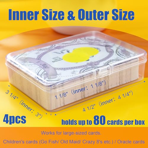 JINUPHION 4 Pcs Playing Card Case, for Go Fish/Old Maid/Oracle Card/Other Larger Than Standard Size Cards, Plastic Clear Card Deck Box Storage, 4 1/2" × 3 1/4" × 1 1/8" (NO Cards) - size: 4 pcs Large