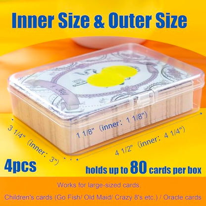 JINUPHION 4 Pcs Playing Card Case, for Go Fish/Old Maid/Oracle Card/Other Larger Than Standard Size Cards, Plastic Clear Card Deck Box Storage, 4 1/2" × 3 1/4" × 1 1/8" (NO Cards) - size: 4 pcs Large