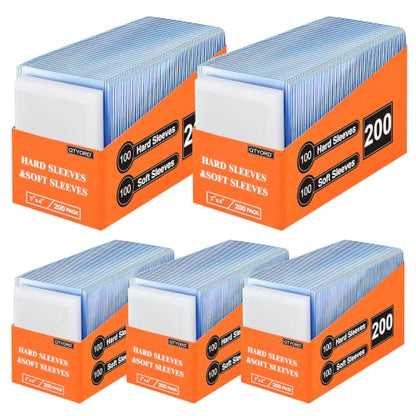 1000 Card Sleeves, Clear Hard Sleeves for Cards, 3"X4" Baseball Card Sleeves, Hard Plastic Card Protectors for Trading Sports Football Game Cards (500 Hard Sleeves+500 Penny Sleeves) - size: 500 pcs + 500 pcs Clear