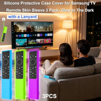 3Pack Remote Cover for Samsung Smart TV，Protective Silicone Case for Samsung Remote Control BN59-01357 BN59-01385 BN59-01265A, Anti-Slip Silicone Sleeve Skin CAN Glow in The Dark Blue Purple Green