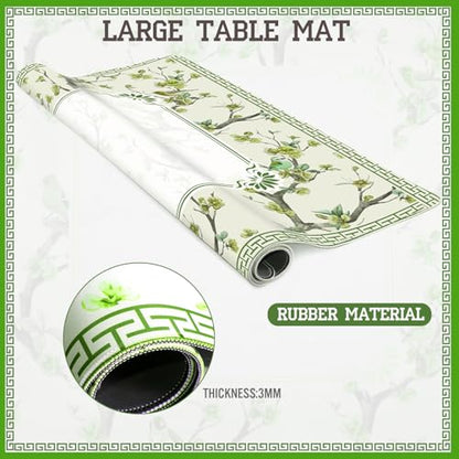 Chinoiserie Mahjong Mat with Carrying Bag 31.5" x 31.5" Green Rubber Anti Slip and Noise Reduction Multi Purpose Game Table Cover for Card, Board Tile Games - color: Green
