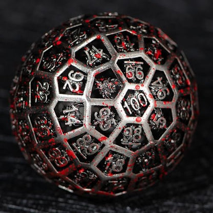 Enchanted Hollow Metal D100 Dice - 50mm DND Dice for d&d RPG & Tabletop Games for Gamers Dm with a Leather Bag (Blood) - color: D100 Blood