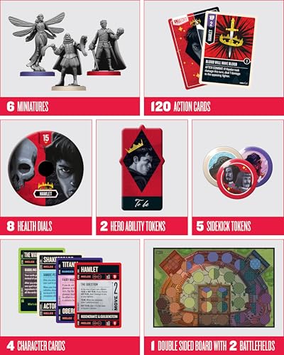 Restoration Games Unmatched Slings and Arrows | Strategy Board Game for 2 to 4 Players, Shakespeare Heroes Expansion with Globe Theatre Battlefield, 30 Min Playtime, Ages 9+