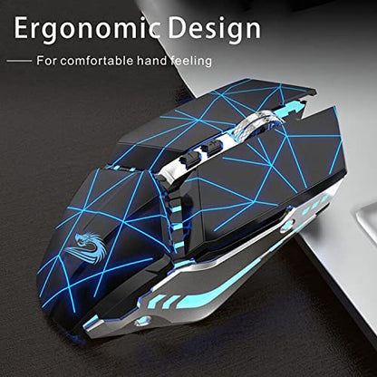 TENMOS T12 Wireless Gaming Mouse Rechargeable, 2.4G Silent Optical Wireless Computer Mice with Changeable LED Light for Laptop PC, 7 Buttons, 3 Adjustable DPI (Starry Black) | 2.4GHz Optical, 7 Color LED Lights, Quiet Click,Side Buttons,3 Adjustable DPI,E