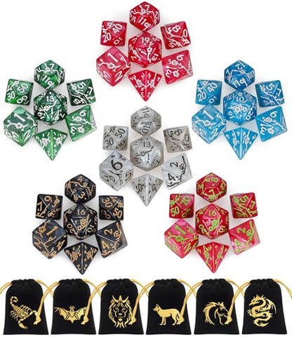 CiaraQ Polyhedral Dice Set - DND Role Playing Dice | Acrylic RPG Dice for Dungeons and Dragons MTG Table Games, Multi-Color, 42pcs - color: Red/Green/Blue/Black/White