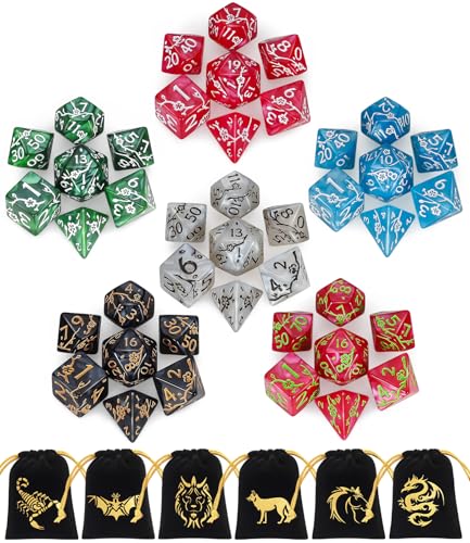 CiaraQ Polyhedral Dice Set - DND Role Playing Dice | Acrylic RPG Dice for Dungeons and Dragons MTG Table Games, Multi-Color, 42pcs - color: Red/Green/Blue/Black/White