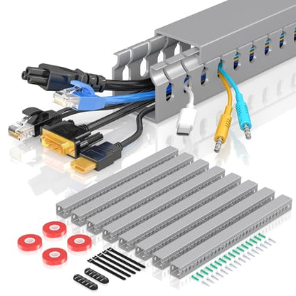 Open Slot Wire Duct Kit, 125.6"(8 x 15.7) Server Rack Cable Management, Cable Management Raceway for Hide Network HDMI VGA Cable, Wiring Raceway Cable Duct, Desk Wire Channel, 8 Pack, Grey - size: Grey-8