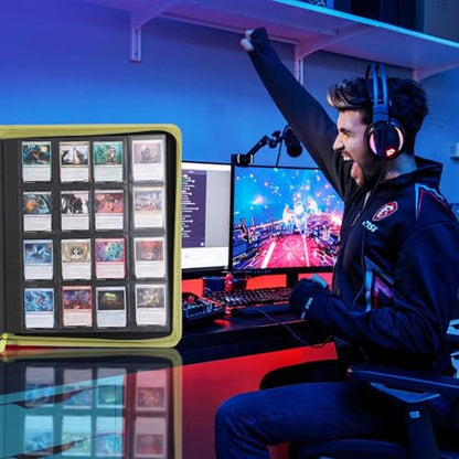 Snekdy premium 1024-pocket trading card binder, 16-pocket cards album, waterproof PU-leather Cover album with side loading, holds gaming, baseball, basketball & sports cards (Cyan) - color: Cyan